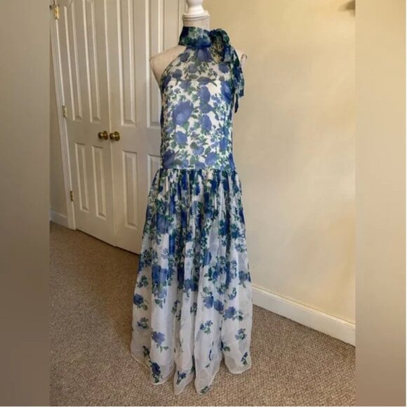 Anthropologie BHLDN Kendall High-Neck Scarf Floral Organza Maxi Dress size S - Picture 5 of 15
